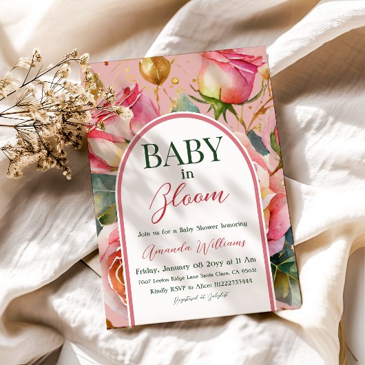 Bloemen Rozen Roze Baby in Bloom Girl Baby shower Kaart