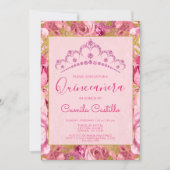 Bloemen Rozen Roze Bloemen Patroon Quinceanera Kaart (Voorkant)