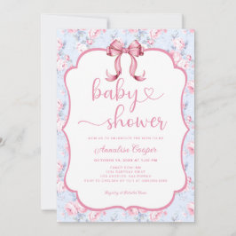 Bloemen Rozen Roze Bow Baby shower Invitation Kaart