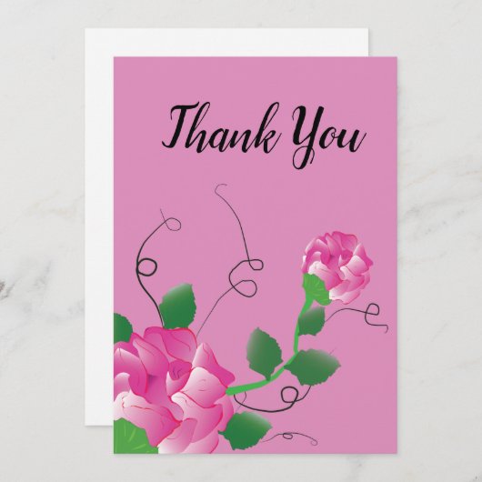 Bloemen Rozen Roze Dank u kaart (Voorkant / Achterkant)