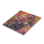 Bloemen rozen roze oranje groene digitale kunst tegeltje (Zijkant)