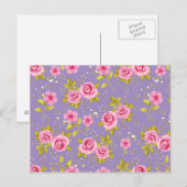  Bloemen Rozen Roze Paarse Patroon Briefkaart (Voorkant / Achterkant)