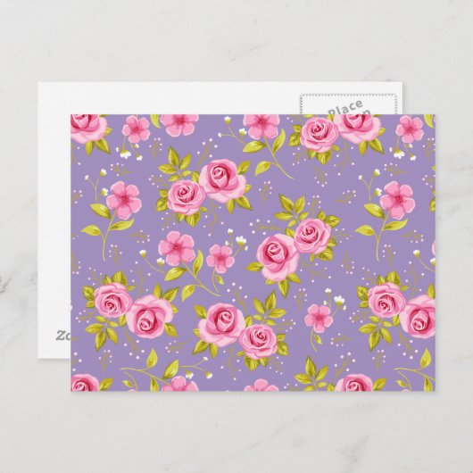  Bloemen Rozen Roze Paarse Patroon Briefkaart (Voorkant / Achterkant)
