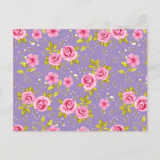  Bloemen Rozen Roze Paarse Patroon Briefkaart (Voorkant)
