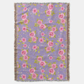  Bloemen Rozen Roze Paarse Patroon Deken (Voorkant Verticaal)