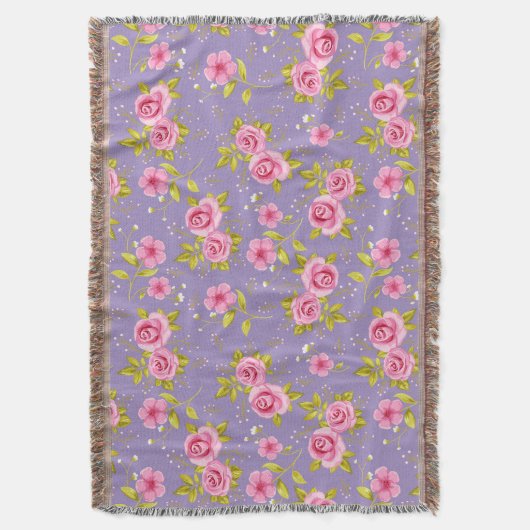  Bloemen Rozen Roze Paarse Patroon Deken (Voorkant Verticaal)