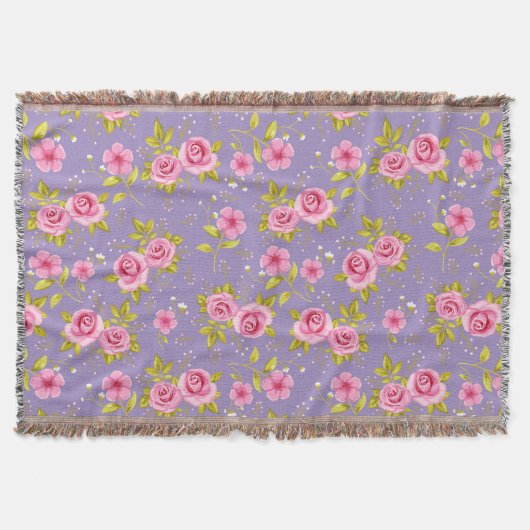  Bloemen Rozen Roze Paarse Patroon Deken (Voorkant)