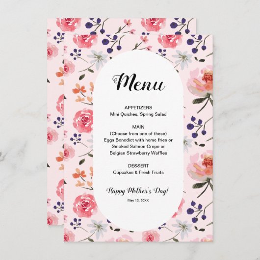 Bloemen Rozen Roze Pioenen Spring Moederdag Menu (Voorkant / Achterkant)