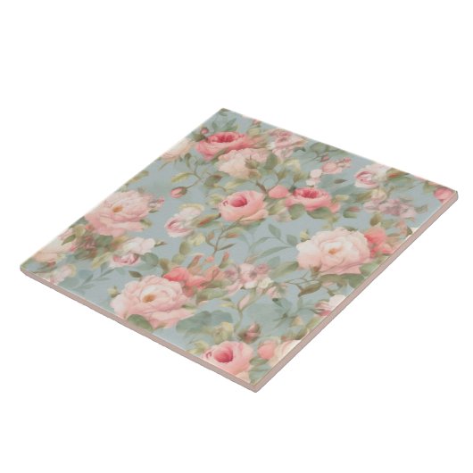 Bloemen,  rozen, roze rozen tegeltje (Zijkant)