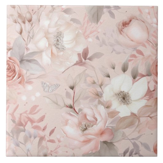 Bloemen,  rozen, roze rozen tegeltje (Voorkant)