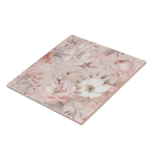 Bloemen,  rozen, roze rozen tegeltje (Zijkant)