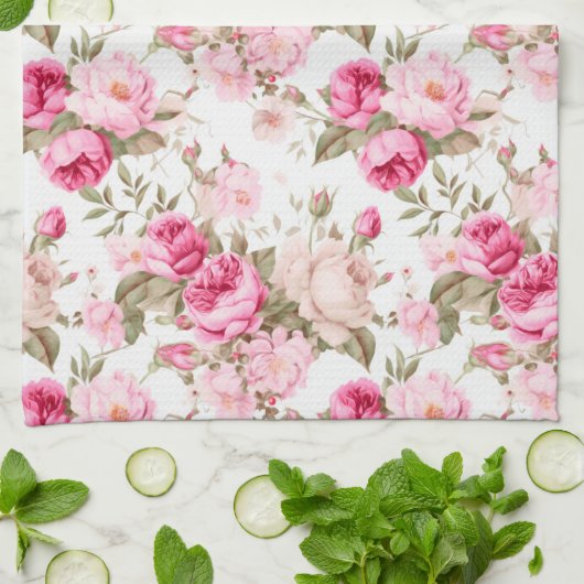 Bloemen,  rozen, roze rozen theedoek (Gevouwen)