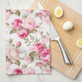 Bloemen,  rozen, roze rozen theedoek