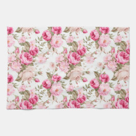 Bloemen,  rozen, roze rozen theedoek