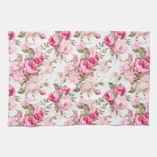 Bloemen, rozen, roze rozen theedoek (Horizontaal)