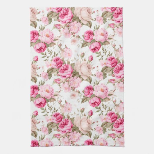 Bloemen, rozen, roze rozen theedoek (Verticaal)