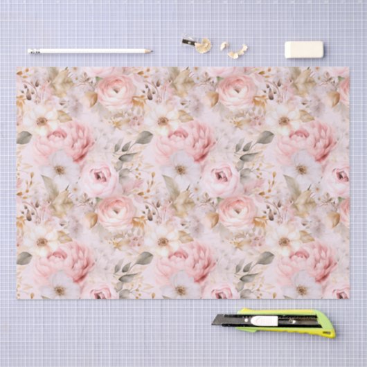 Bloemen,  rozen, roze rozen tissuepapier (Craft)