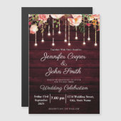 Bloemen Rozen Rustiek Hout Wedding Magnetische Uitnodiging (Voorkant / Achterkant)