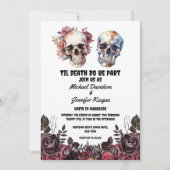Bloemen rozen Skeletten Gotische Halloween bruilof Kaart (Voorkant)