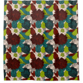 Bloemen Rozen Vloeiend groen rood Blauwgroen Douchegordijn (Voorkant)