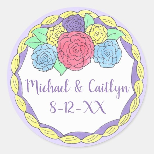 Bloemen Rozen Vrijgezellenfeest Trouwtaart Ronde Sticker (Voorkant)