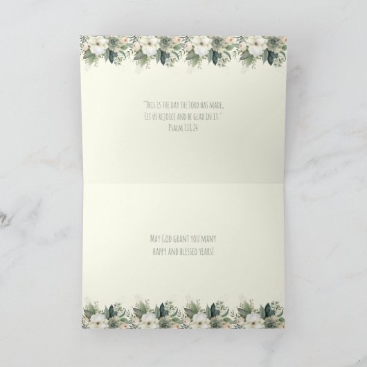 Bloemen Rozenkrans Schrift Religieuze Verjaardag Feestdagen Kaart (Binnen)