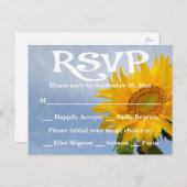 Bloemen RSVP Geel Zonnebloem & Blauw Huwelijksfees Uitnodiging Briefkaart (Voorkant / Achterkant)