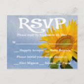 Bloemen RSVP Geel Zonnebloem & Blauw Huwelijksfees Uitnodiging Briefkaart (Voorkant)