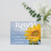 Bloemen RSVP Geel Zonnebloem & Blauw Huwelijksfees Uitnodiging Briefkaart (Staand voorkant)