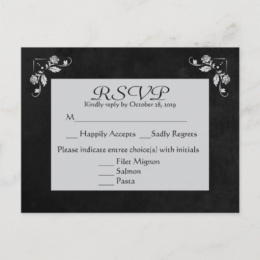 Bloemen RSVP Grijs & Zwart Krijtbord Post Kaart (Voorkant)
