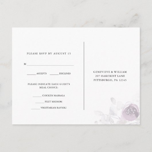 Bloemen RSVP met kalligrafie Maaltijd Keuze Uitnodiging Briefkaart (Achterkant)