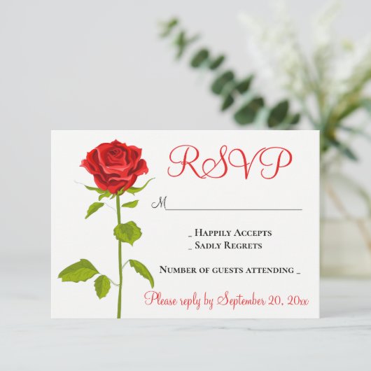 Bloemen RSVP Red Rose Bruiloft Romantische Bloemen (Staand voorkant)