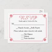 Bloemen RSVP Roze Bloem Retro Trouwfeest Uitnodiging Briefkaart (Voorkant / Achterkant)