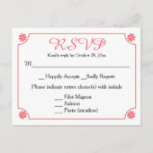 Bloemen RSVP Roze Bloem Retro Trouwfeest Uitnodiging Briefkaart (Voorkant)