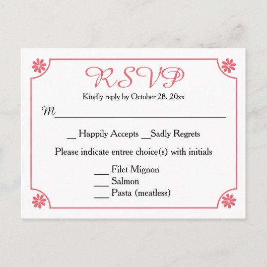 Bloemen RSVP Roze Bloem Retro Trouwfeest Uitnodiging Briefkaart (Voorkant)