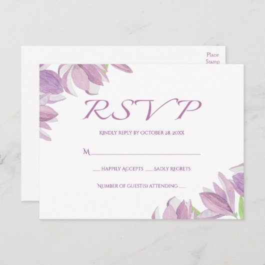 Bloemen RSVP Waterverf Paarse Lavendelbloem Uitnodiging Briefkaart (Voorkant / Achterkant)
