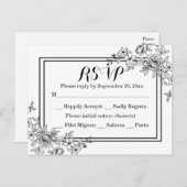 Bloemen RSVP Zwart & Wit Trouwfeest Uitnodiging Briefkaart (Voorkant / Achterkant)