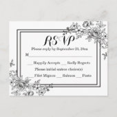 Bloemen RSVP Zwart & Wit Trouwfeest Uitnodiging Briefkaart (Voorkant)