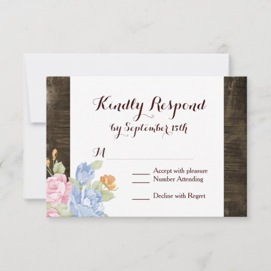  bloemen Rustic Barn Wood RSVP-kaarten RSVP Kaartje (Voorkant)