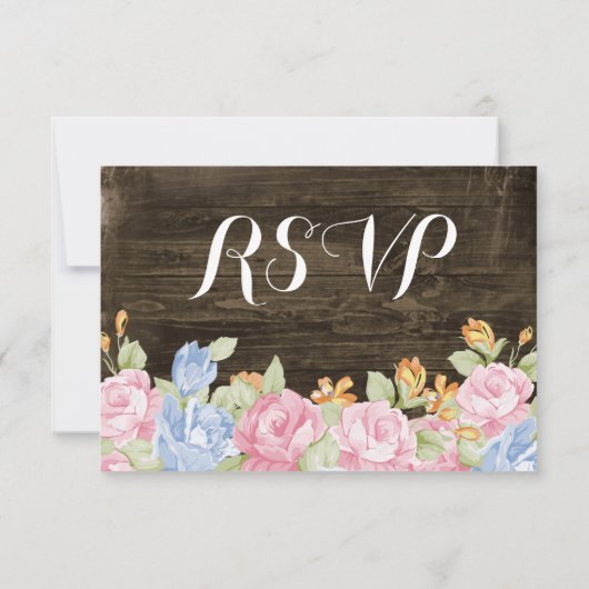  bloemen Rustic Barn Wood RSVP-kaarten RSVP Kaartje (Achterkant)
