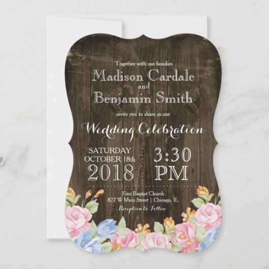  bloemen Rustic Barn Wood Wedding Invites Kaart (Voorkant)