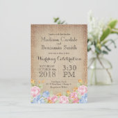 bloemen Rustic Burlap Wedding Invitations Kaart (Staand voorkant)