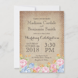 bloemen Rustic Burlap Wedding Invitations Kaart