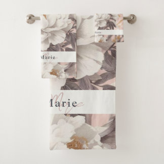Bloemen rustiek  elegant grijs bad handdoek