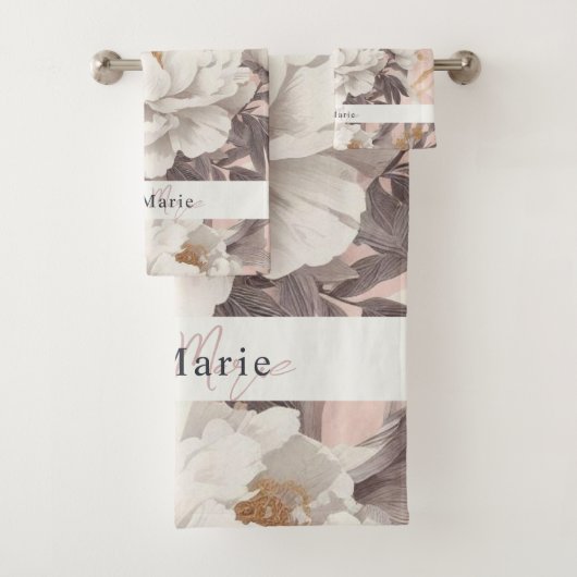 Bloemen rustiek  elegant grijs bad handdoek (Insitu)