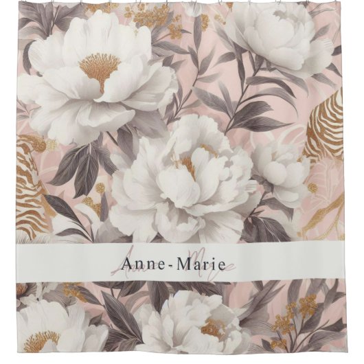 Bloemen rustiek elegant grijs douchegordijn (Voorkant)