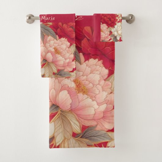 Bloemen rustiek elegant rood bad handdoek (Insitu)