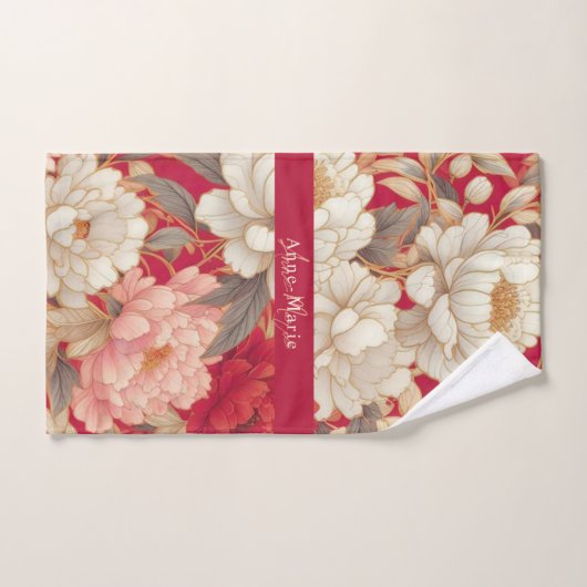 Bloemen rustiek  elegant rood bad handdoek (Handdoek)