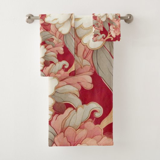 Bloemen rustiek elegant rood bad handdoek (Insitu)