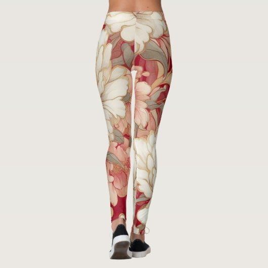Bloemen rustiek  elegant rood leggings (Achterkant)
